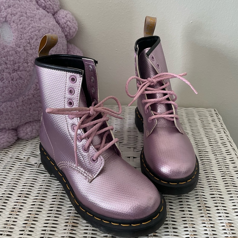 NWOT Dr. Martens Metallic Pink Lace-Up Boots